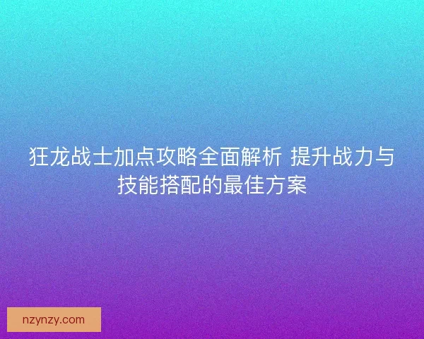 狂龙战士加点攻略全面解析 提升战力与技能搭配的最佳方案